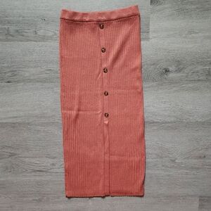 Love Tree Women's Solid Orange Button Down Ribbed Sweater Midi Skirt Small S